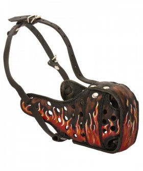 Leather Siberian Husky Muzzle with Handmade Flamed Painting