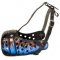 Walking and Training Leather Siberian Husky Muzzle with Blue Fire Painting