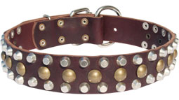 Decorated Leather Siberian Husky Collar with Pyramids and Studs