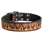 Durable Leather Husky Collar with Flames