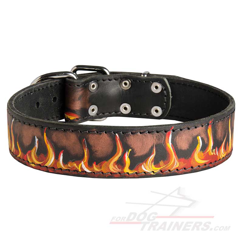 Durable Leather Husky Collar with Flames