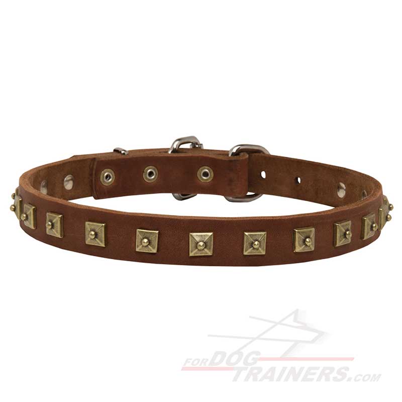 Dainty Leather Siberian Husky Collar Studded with Dotted Pyramids