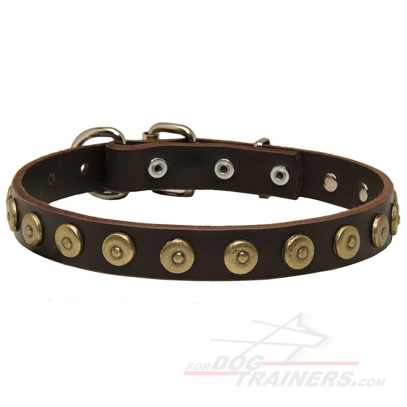 Leather Siberian Husky Collar with Brass Doted Circles