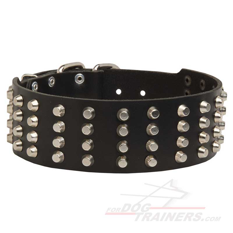 Extra Wide Leather Siberian Husky Collar with Studded Design