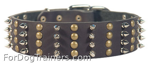 Wide Leather Siberian Husky Studded Dog Collar