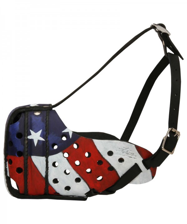 Made of Leather Siberian Husky Muzzle with American Flag Painting
